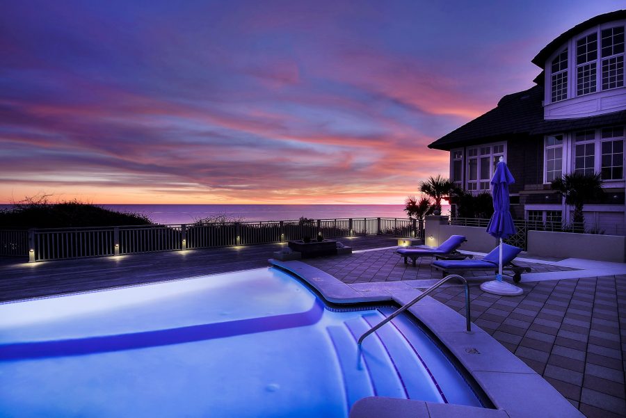 House with a Swimming Pool at dusk