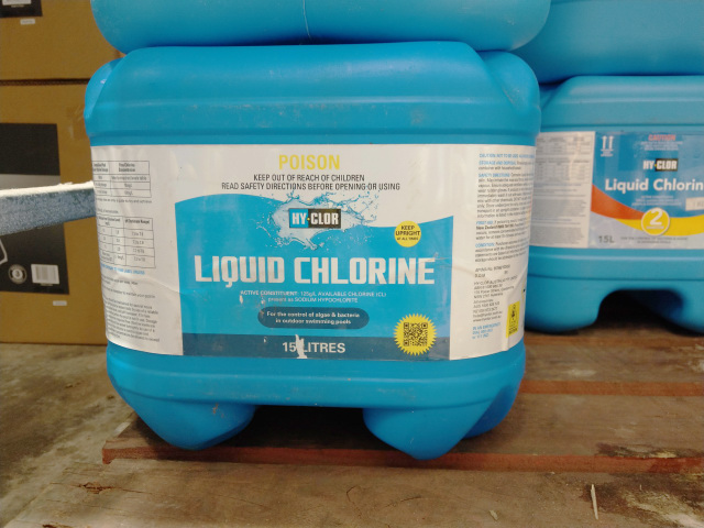 liquid chlorine piles in store