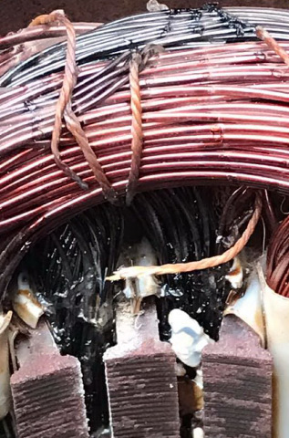Copper wires of the pump motor are burnt