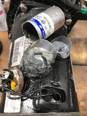 Faulty and blown pool pump motor start capacitor.