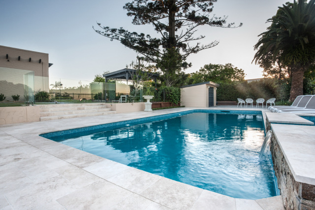 Limestone pool decking and coping.