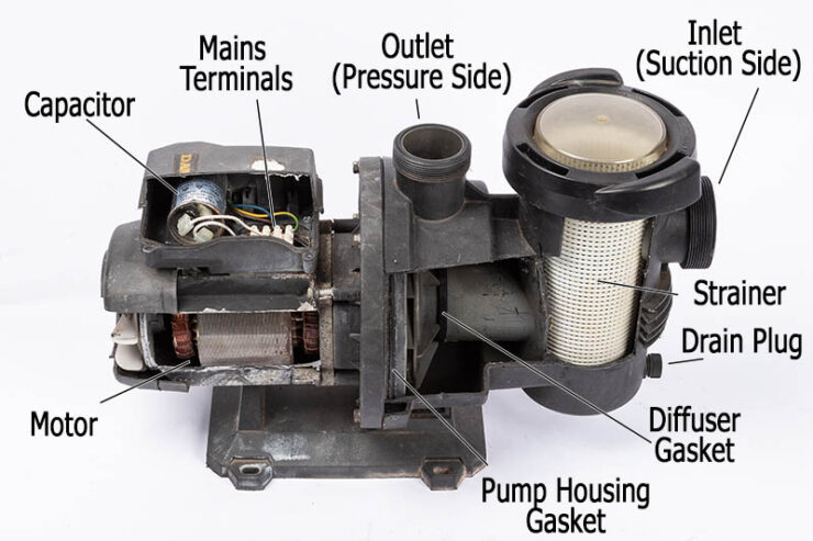 X-Ray View of Pool Pump Showing Housing and Diffuser Seals