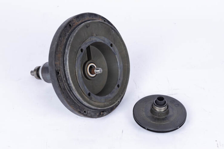 Pool pump impeller with seal plate attached to motor shaft.
