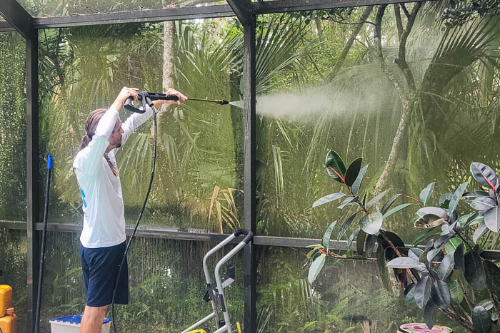 pressure washing pool cage screen